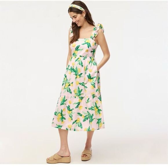 J. Crew Factory Women’s Plus Size Pink Lemon Novelty Printed Sleeveless Midi Dre - Picture 1 of 15